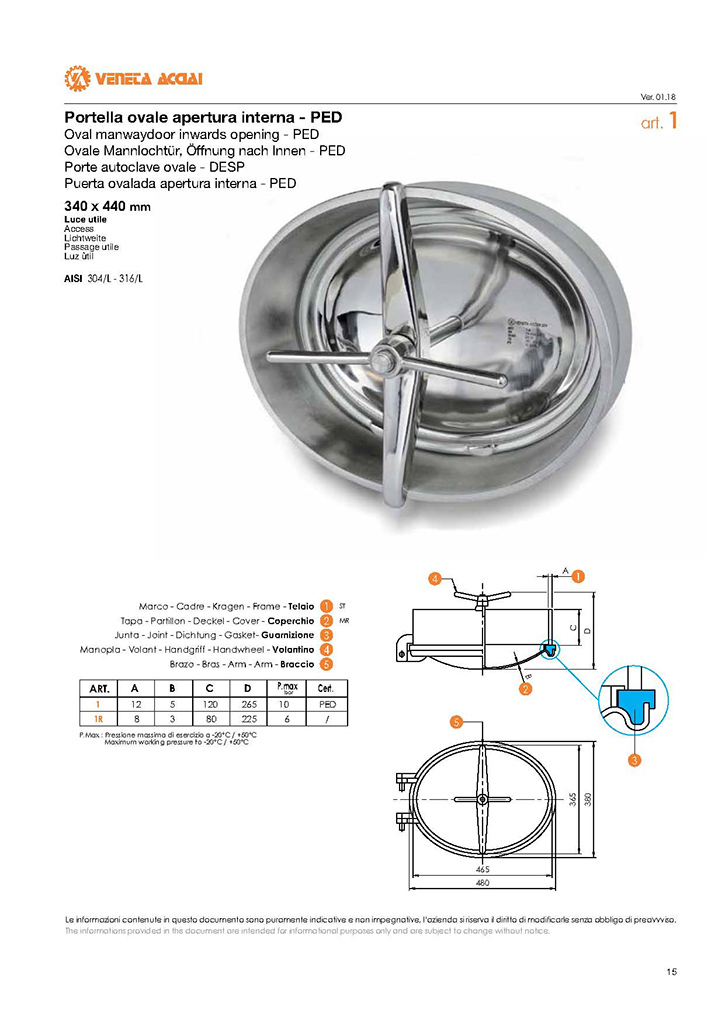 Porte autoclave acier inoxydable PED