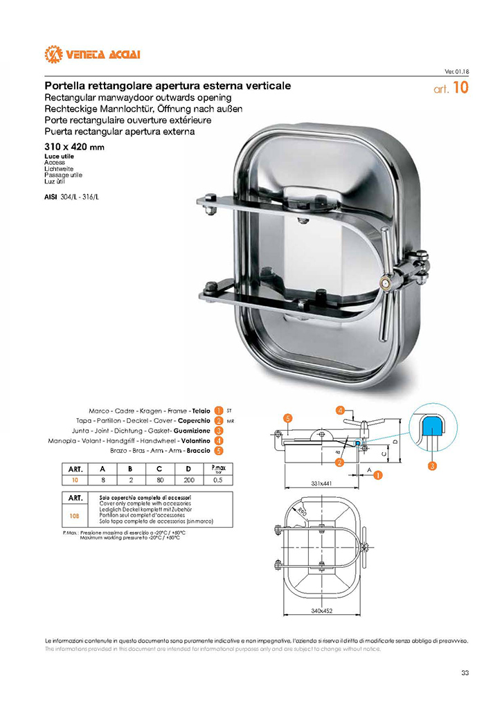 Porte rectangulaire inox