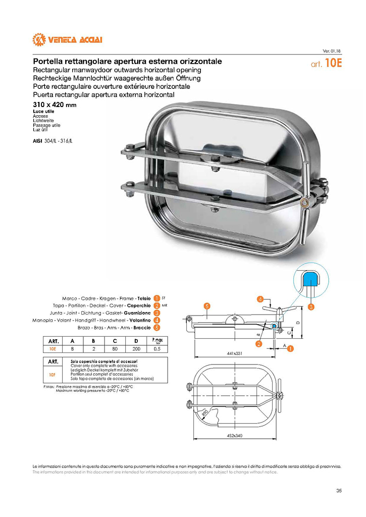 Porte rectangulaire inox